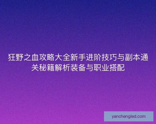 狂野之血攻略大全新手进阶技巧与副本通关秘籍解析装备与职业搭配