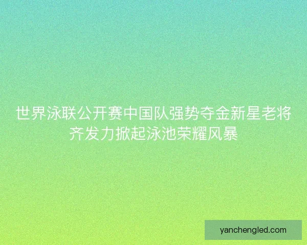 世界泳联公开赛中国队强势夺金新星老将齐发力掀起泳池荣耀风暴