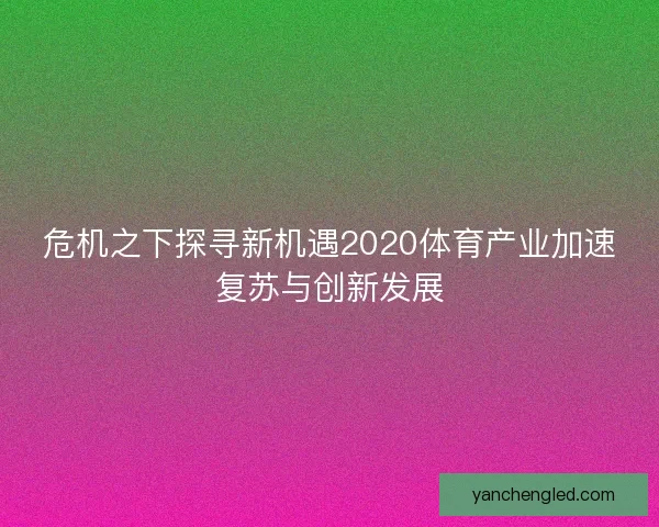 危机之下探寻新机遇2020体育产业加速复苏与创新发展